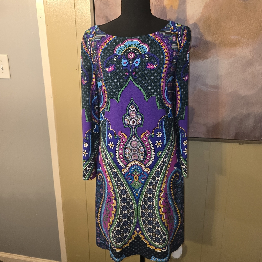 Madison Purple Paisley Long-Sleeve Shift Dress